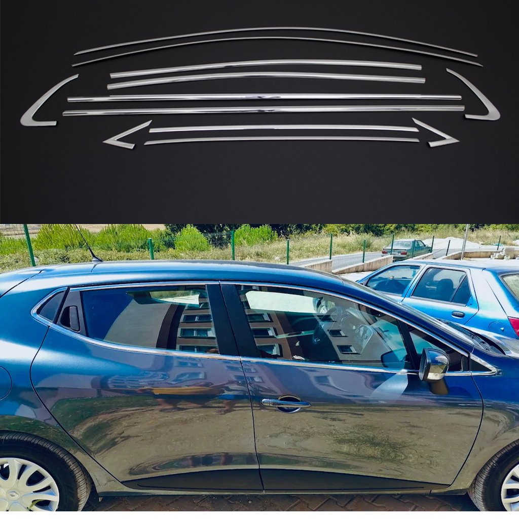 Renault Clio 4 Cam Çıtası Kromu Çerçevesi Komple Nikelaj Seti