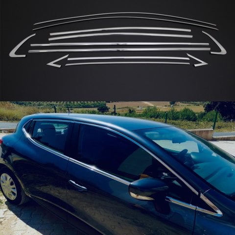 Renault Clio 4 Cam Çıtası Kromu Çerçevesi Komple Nikelaj Seti