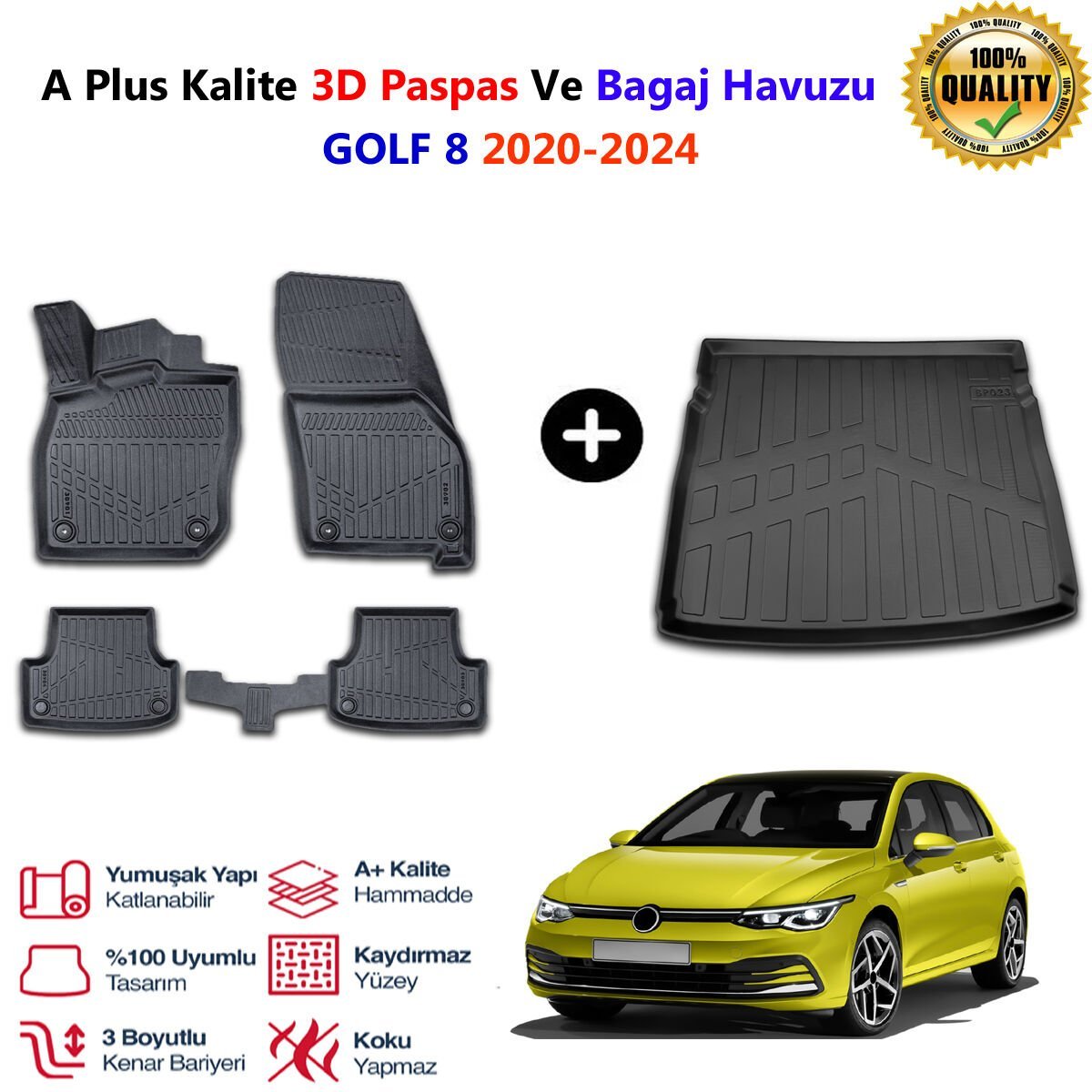Vw Golf 8  3D Paspas Havuzlu Ve Bagaj Havuzu seti 2020-2024