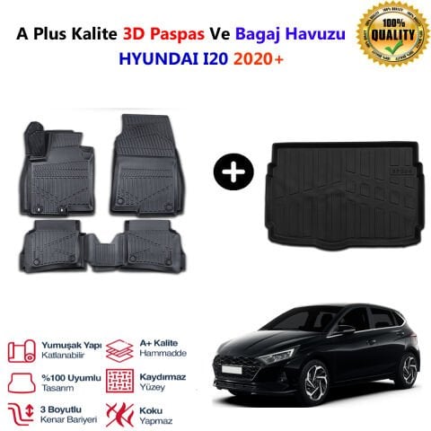Hyundai İ20  3D Paspas Havuzlu Ve Bagaj Havuzu seti 2020 Sonrası