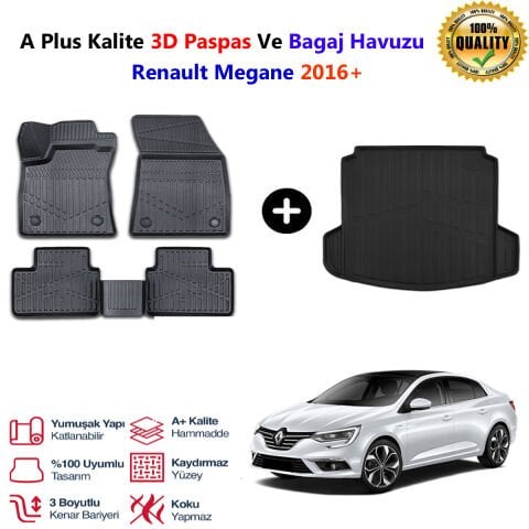 Renault Megane 4  3D Paspas Havuzlu Ve Bagaj Havuzu seti 2016 Sonrası