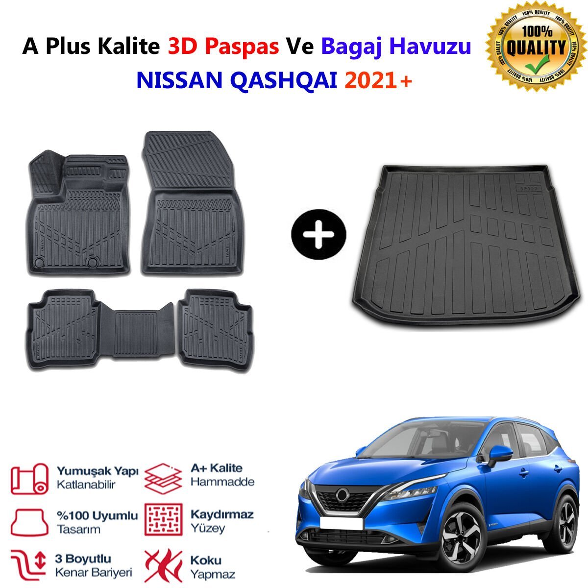 Nissan Qashqai  3D Paspas Havuzlu Ve Bagaj Havuzu seti 2021 Sonrası