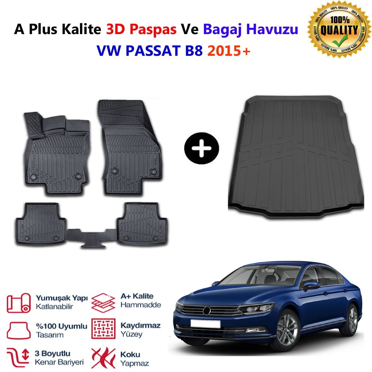 Vw Passat B8  3D Paspas Havuzlu Ve Bagaj Havuzu seti 2015 Sonrası
