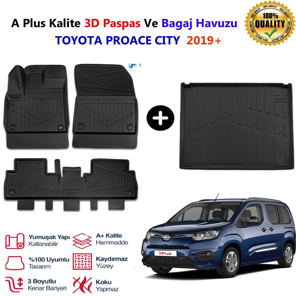 Toyota Proace City  3D Paspas Havuzlu Ve Bagaj Havuzu seti 2019 Sonrası