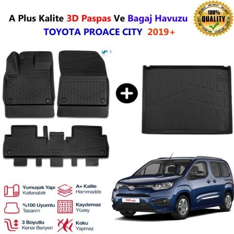 Toyota Proace City  3D Paspas Havuzlu Ve Bagaj Havuzu seti 2019 Sonrası