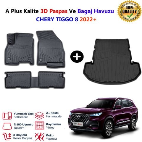 Chery Tiggo 8 3D Paspas Havuzlu Ve Bagaj Havuzu seti 2022 Sonrası
