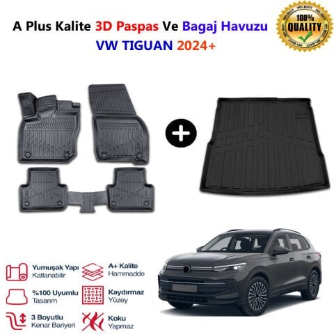 Vw Tiguan 3D Paspas Havuzlu Ve Bagaj Havuzu seti 2024 Sonrası