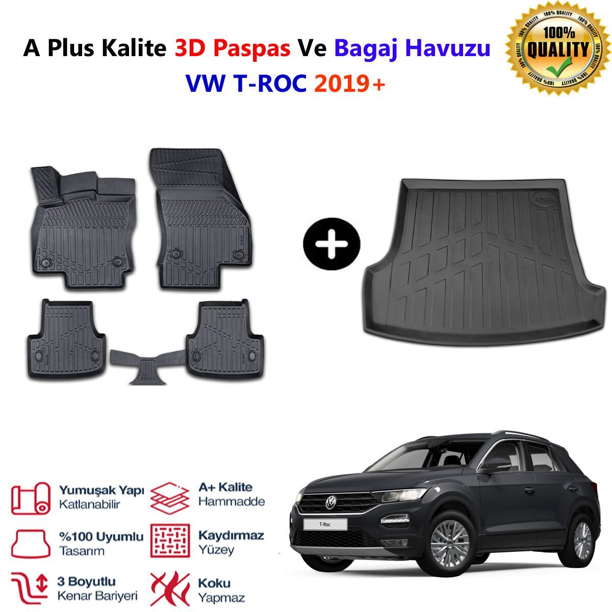 Vw TRoc 3D Paspas Havuzlu Ve Bagaj Havuzu seti 2019 Sonrası
