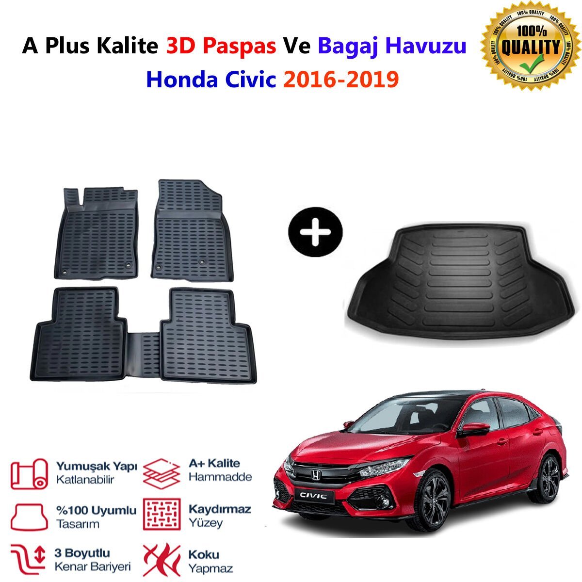 Honda Civic  3D Paspas Havuzlu Ve Bagaj Havuzu seti 2016-2019