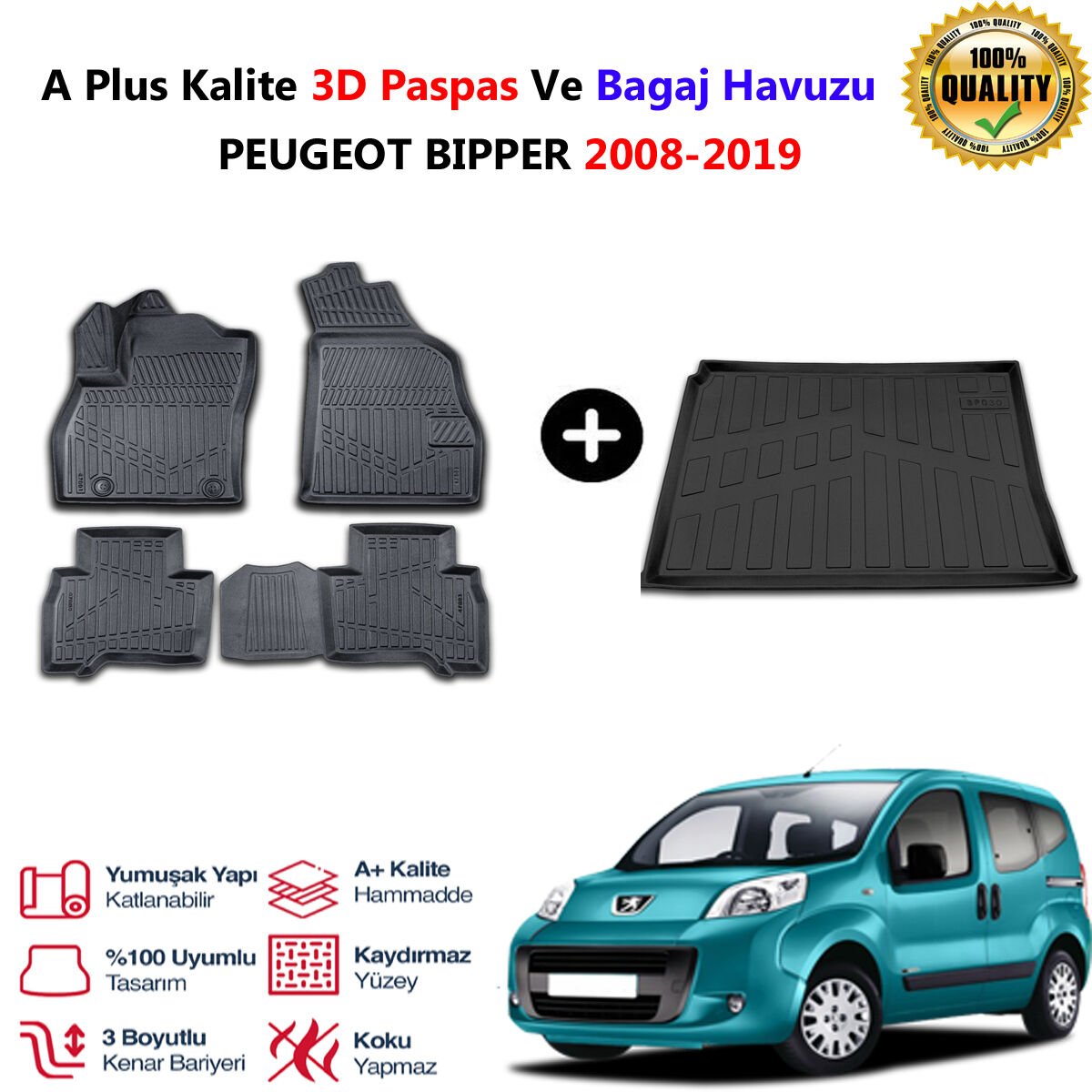 Peugeot Bipper  3D Paspas Havuzlu Ve Bagaj Havuzu seti 2008-2019