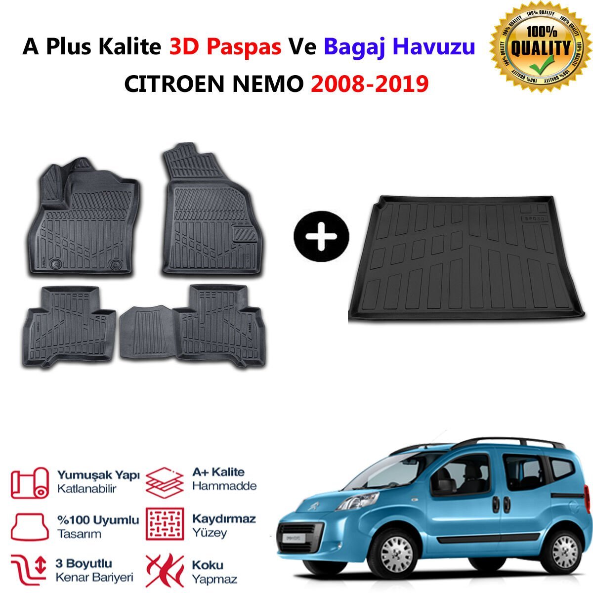 Citroen Nemo  3D Paspas Havuzlu Ve Bagaj Havuzu seti 2008-2019