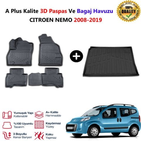 Citroen Nemo  3D Paspas Havuzlu Ve Bagaj Havuzu seti 2008-2019