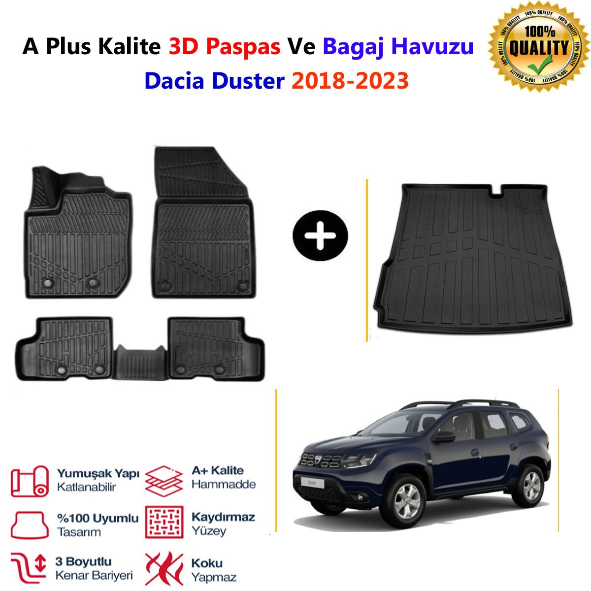 Dacia Duster  3D Paspas Havuzlu Ve Bagaj Havuzu seti 2018-2023