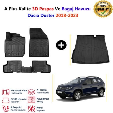 Dacia Duster  3D Paspas Havuzlu Ve Bagaj Havuzu seti 2018-2023