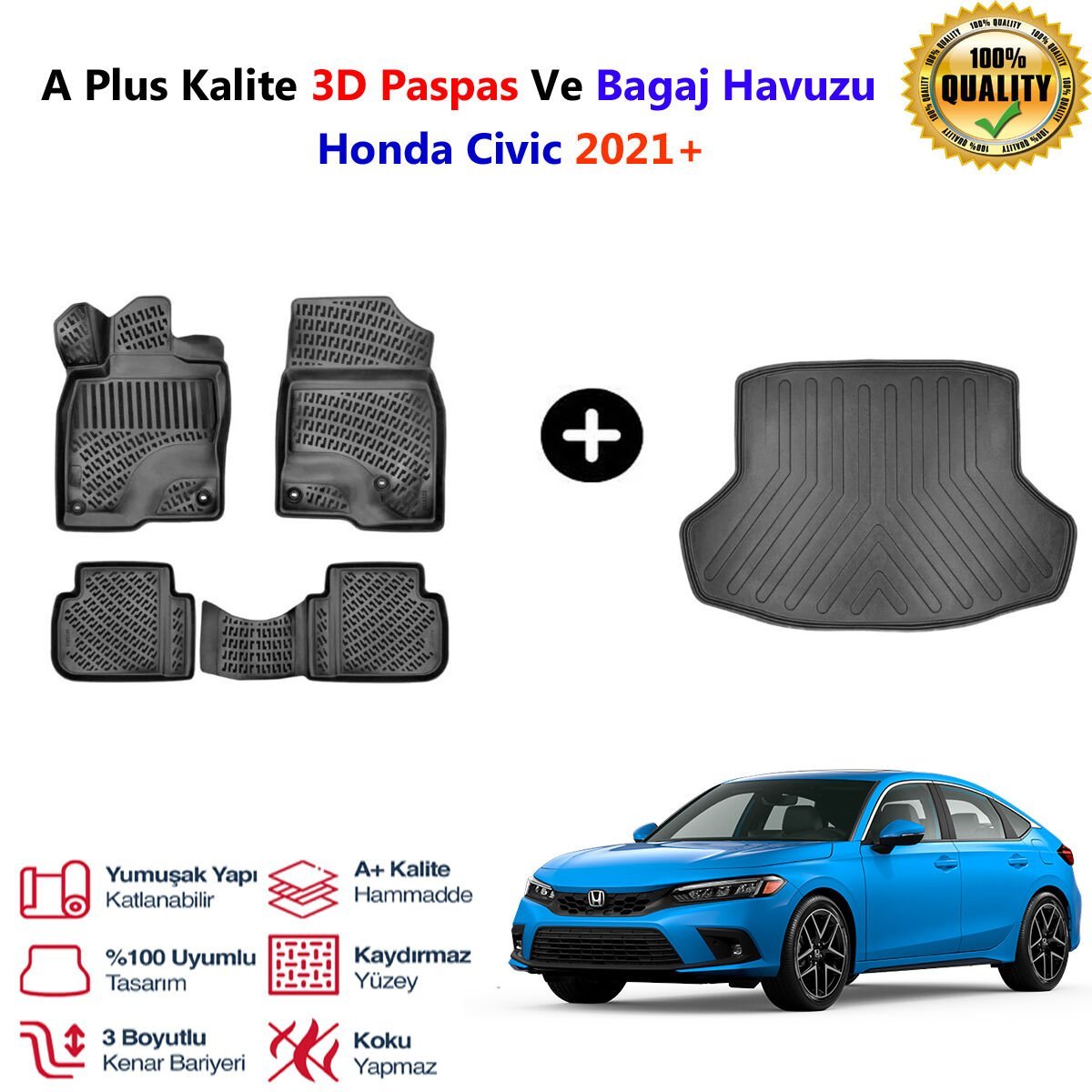 Honda Civic 3D Paspas Havuzlu Ve Bagaj Havuzu seti 2021 Sonrası