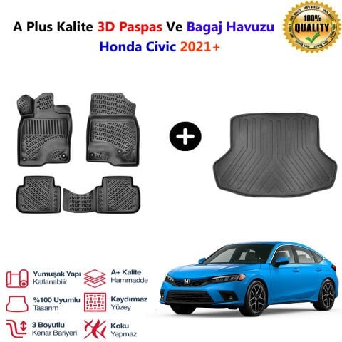 Honda Civic 3D Paspas Havuzlu Ve Bagaj Havuzu seti 2021 Sonrası