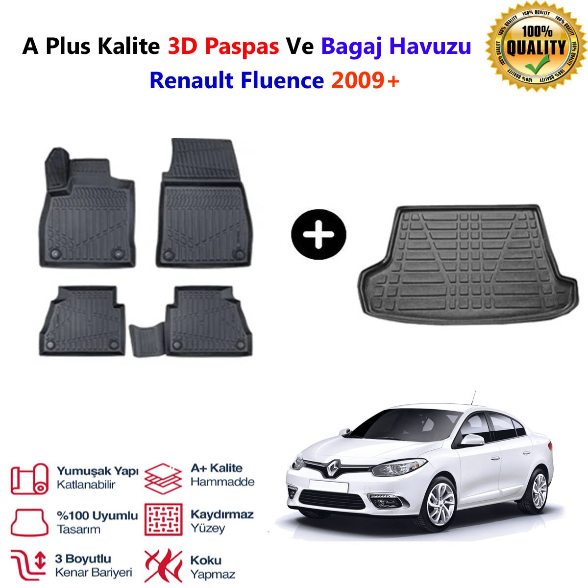 Renault Fluence 3D Paspas Havuzlu Ve Bagaj Havuzu seti 2009 Sonrası