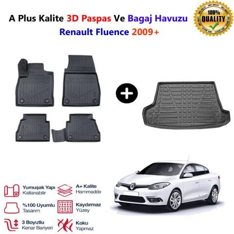 Renault Fluence 3D Paspas Havuzlu Ve Bagaj Havuzu seti 2009 Sonrası