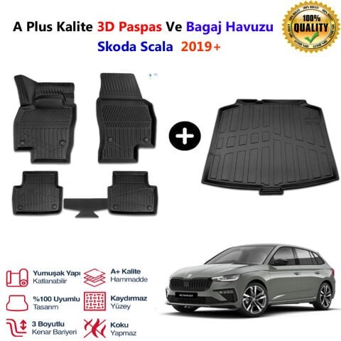 Skoda Scala 3D Paspas Havuzlu Ve Bagaj Havuzu seti 2019