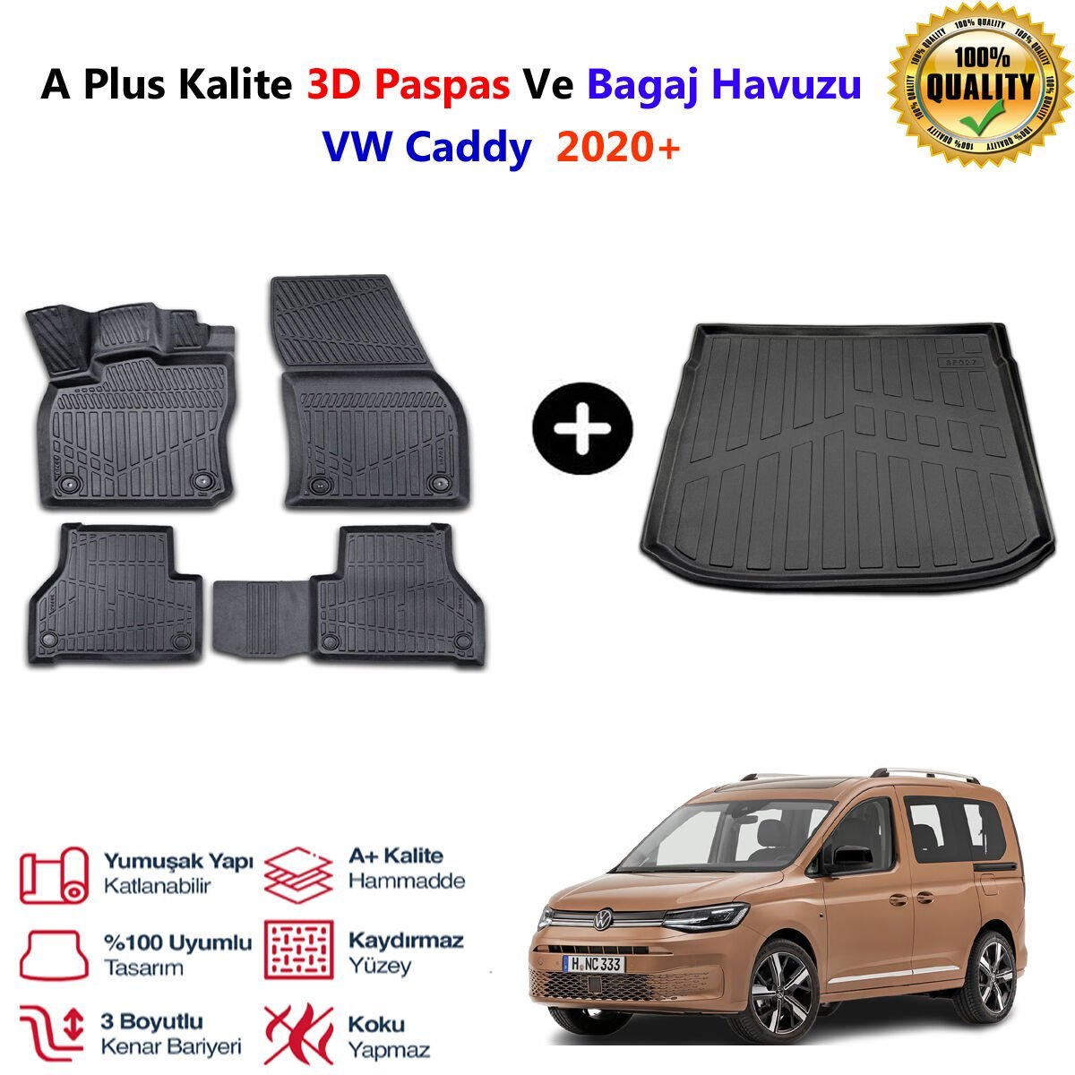 Vw Caddy 3D Paspas Havuzlu Ve Bagaj Havuzu seti 2020 Sonrası