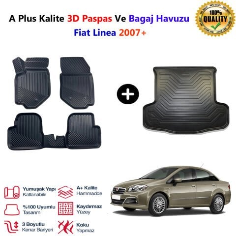 Fiat Linea 3D Paspas Havuzlu Ve Bagaj Havuzu seti 2007 Sonrası