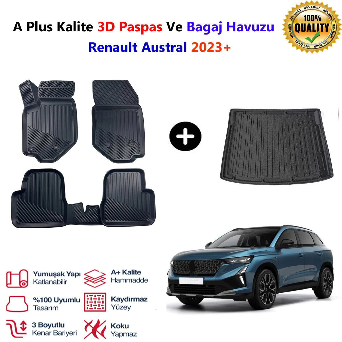 Renault Austral 3D Paspas Havuzlu Ve Bagaj Havuzu seti 2023 Sonrası