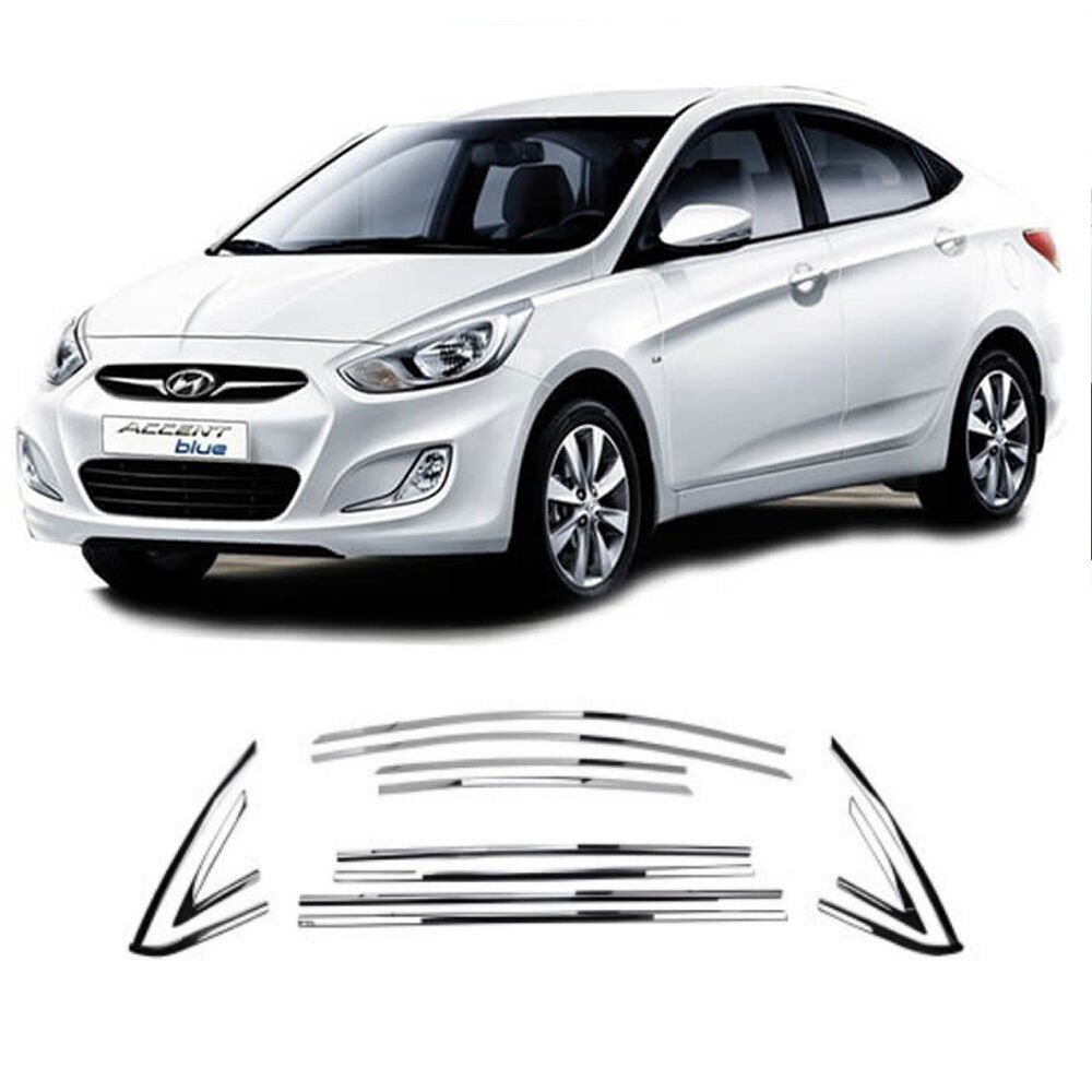 Hyundai Accent Blue Cam Çıtası Komple Set Çerçevesi Kromu Nikelajı