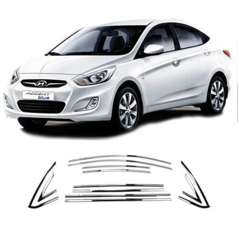 Hyundai Accent Blue Cam Çıtası Komple Set Çerçevesi Kromu Nikelajı