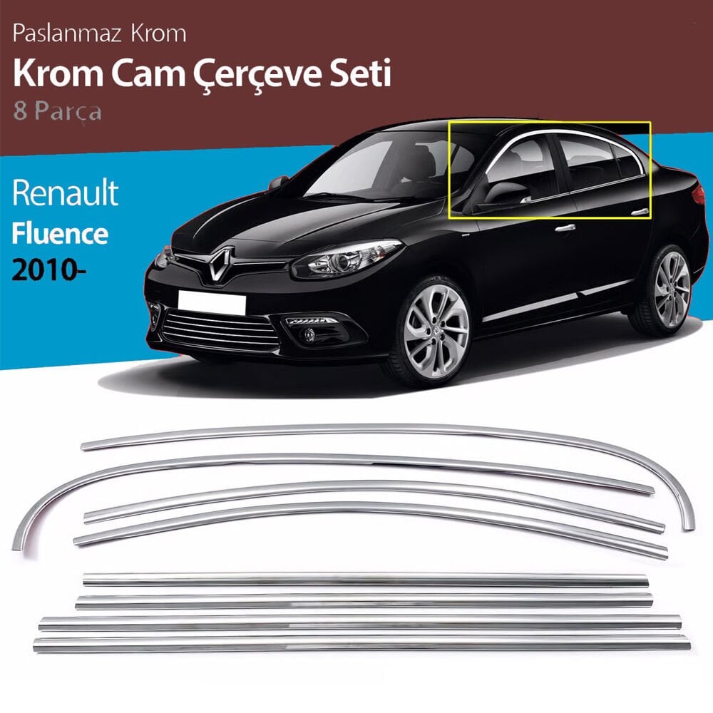 Renault Fluence Cam Çıtası Komple Set Çerçevesi Kromu Nikelajı