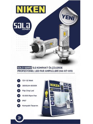 H4 Led Xenon Far Ampulü Solo Serisi Niken 8000 Lümen