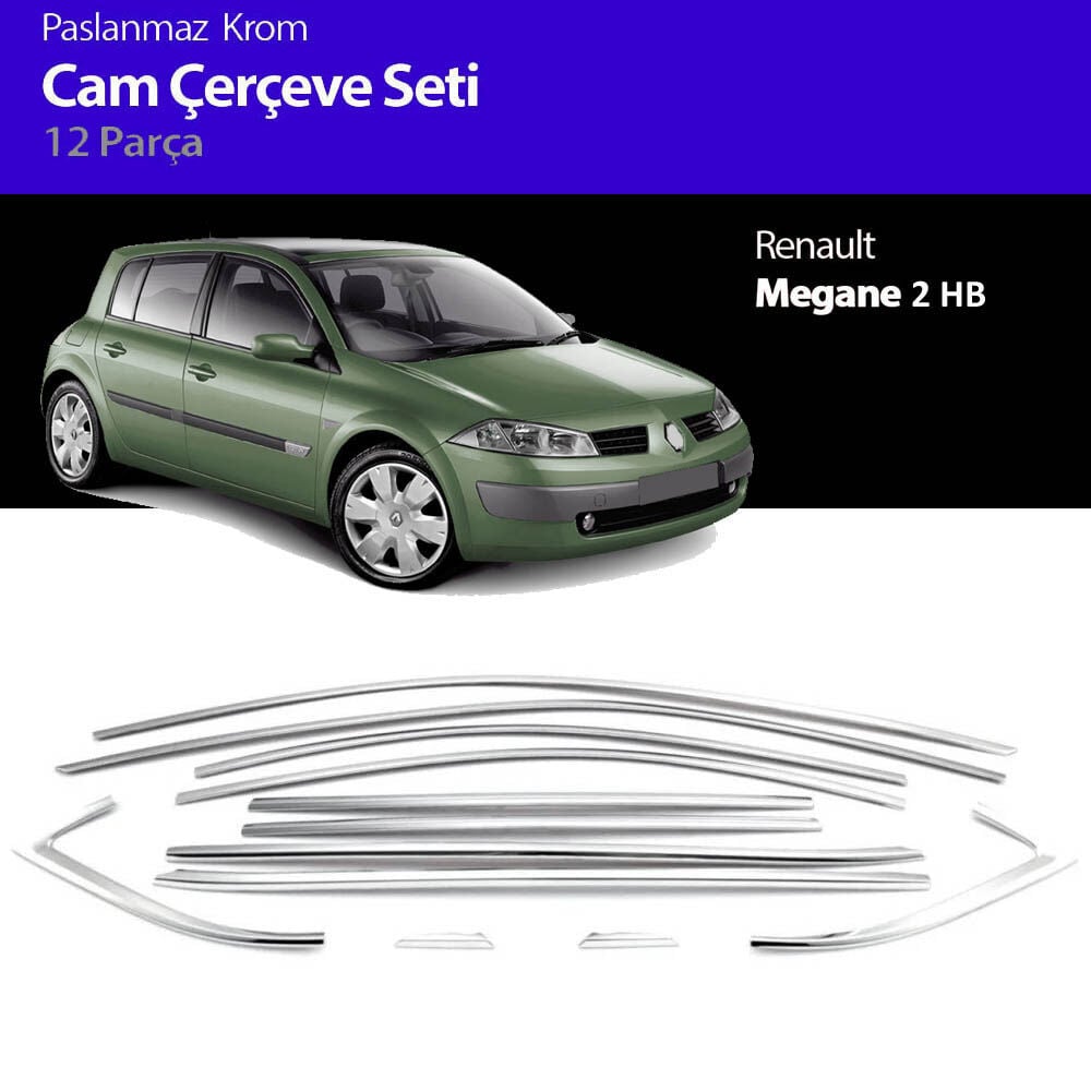 Renault Megane 2 HB Cam Çıtası Komple Set Çerçevesi Kromu Nikelajı