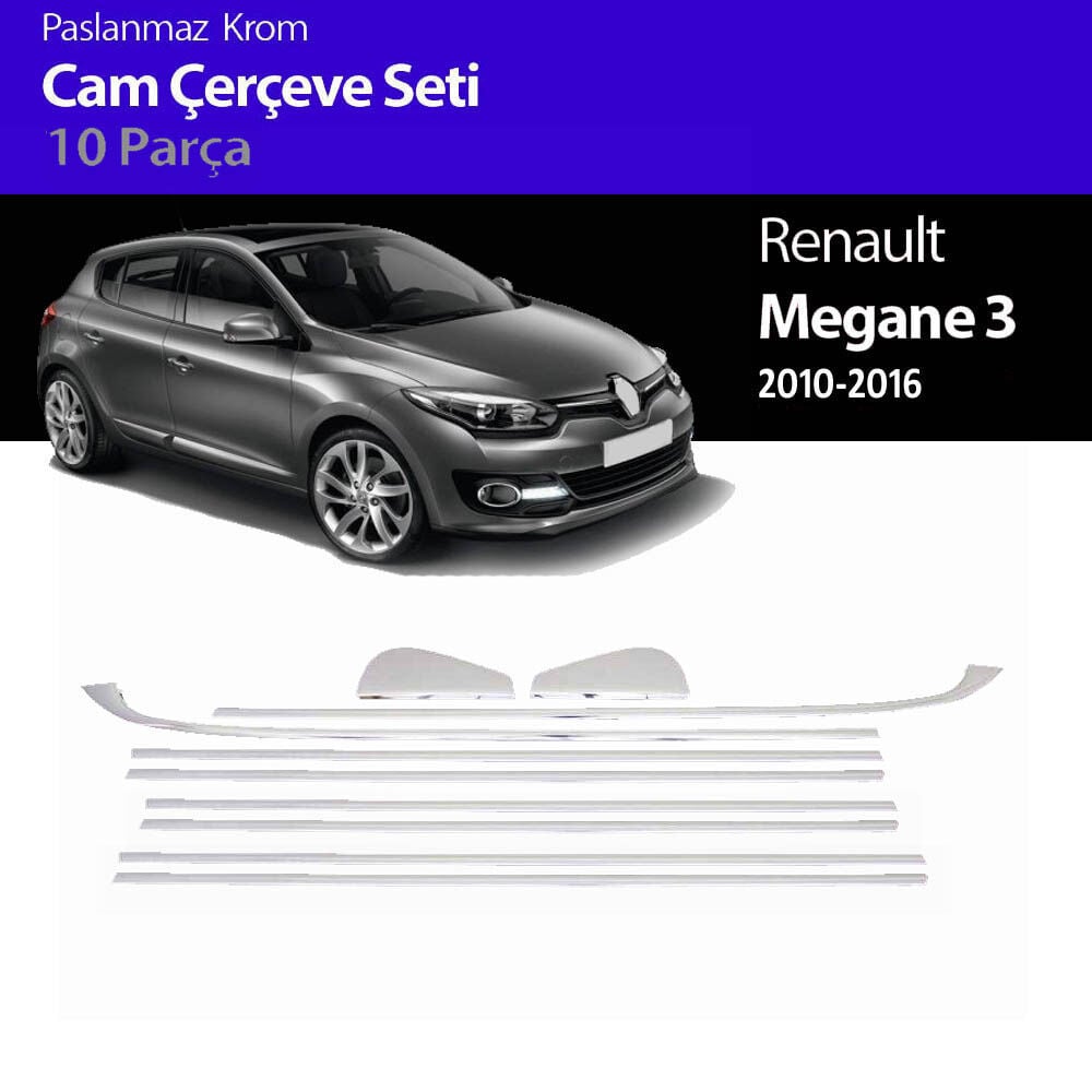 Renault Megane 3 HB Cam Çıtası Komple Set Çerçevesi Kromu Nikelajı