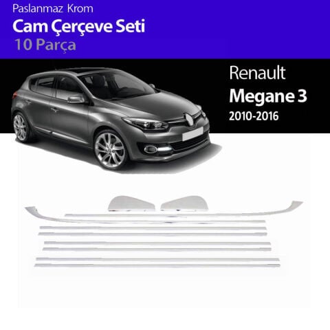 Renault Megane 3 HB Cam Çıtası Komple Set Çerçevesi Kromu Nikelajı