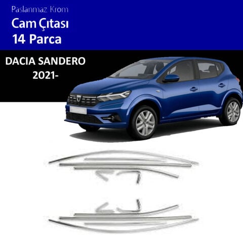 Dacia Sandero Cam Çıtası Komple Set Çerçevesi Kromu Nikelajı 2021 Sonrası