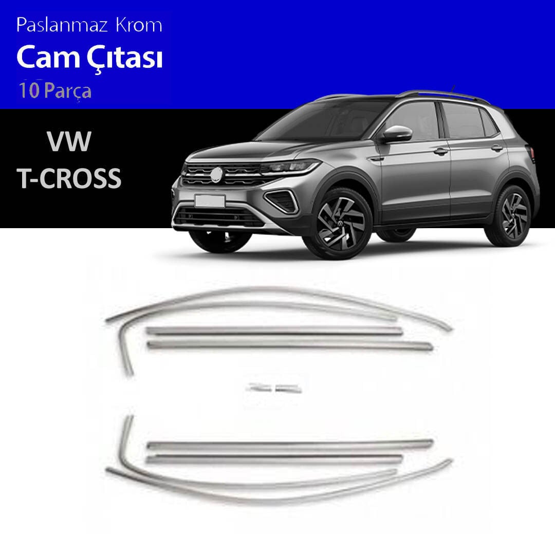 VW T-Cross Cam Çıtası Komple Set Çerçevesi Kromu Nikelajı