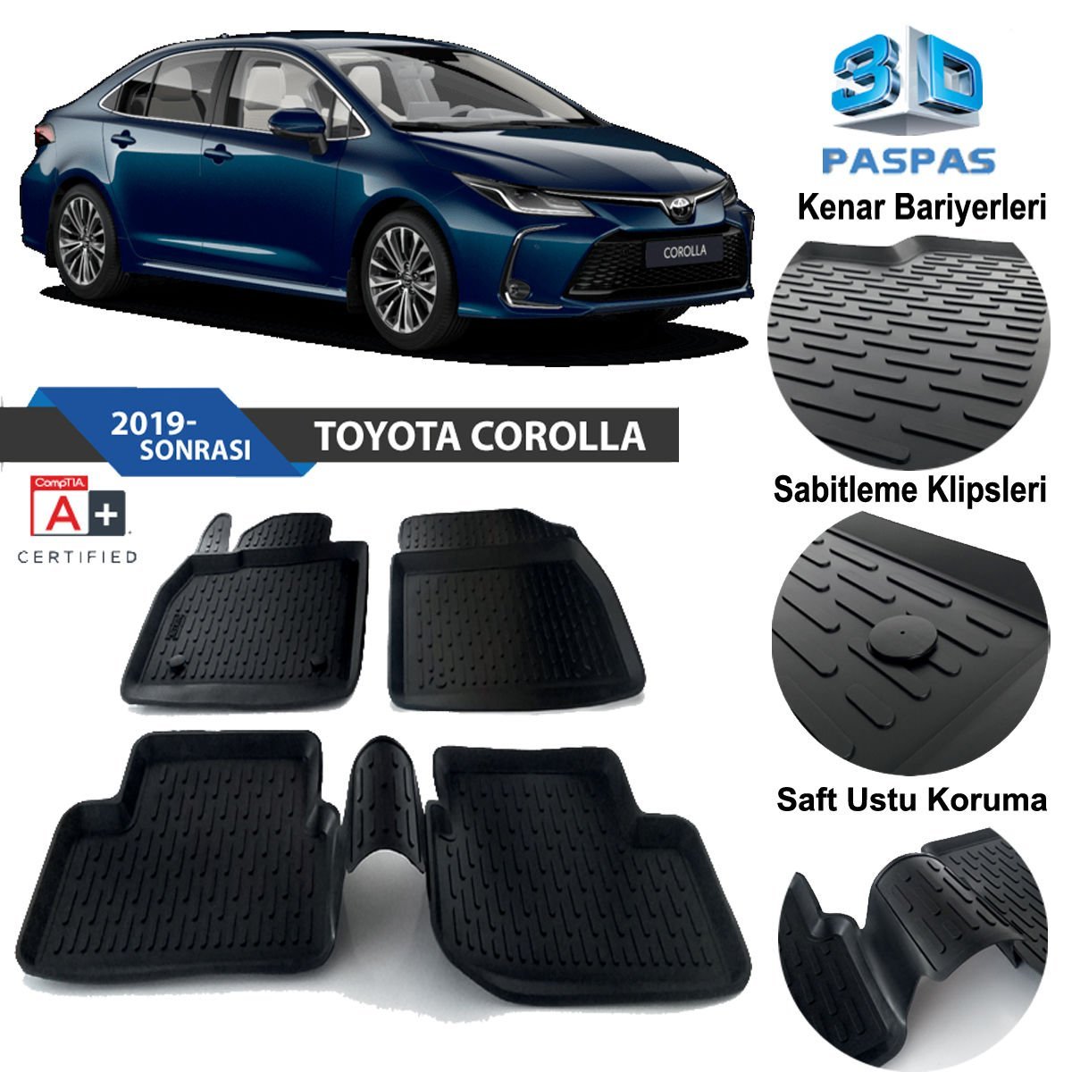 Toyota Corolla Havuzlu 3D Paspas Niken Siyah 2019 Sonrası