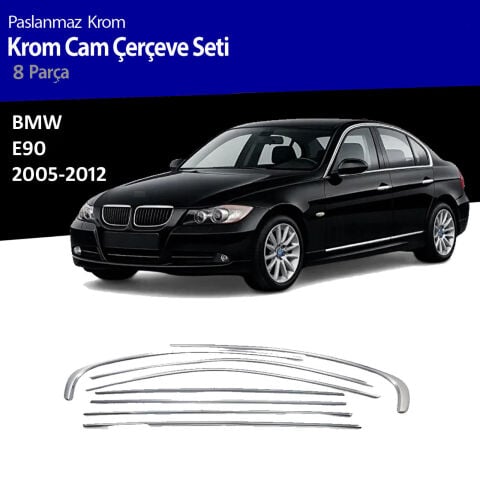 Bmw E90 Cam Çıtası Komple Set Çerçevesi Kromu Nikelajı 2005 - 2012