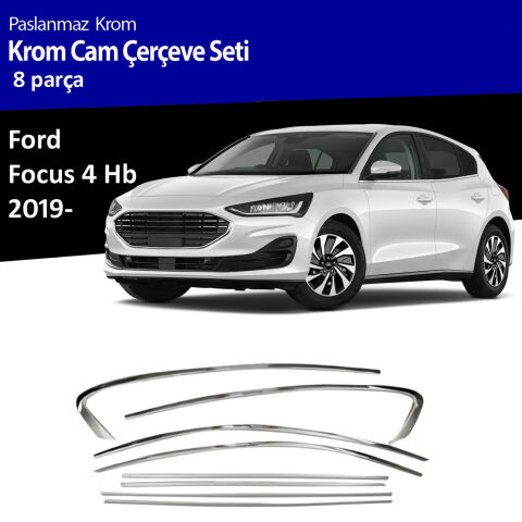 Ford Focus 4 HB Cam Çıtası Komple Set Çerçevesi Kromu Nikelajı 2019 Sonrası
