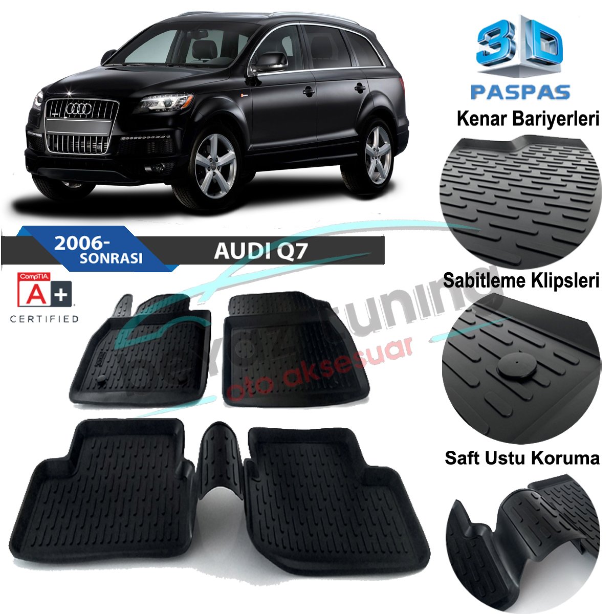 Audi Q7 Havuzlu 3D Paspas Niken Siyah 2006-2015