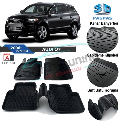 Audi Q7 Havuzlu 3D Paspas Niken Siyah 2006-2015