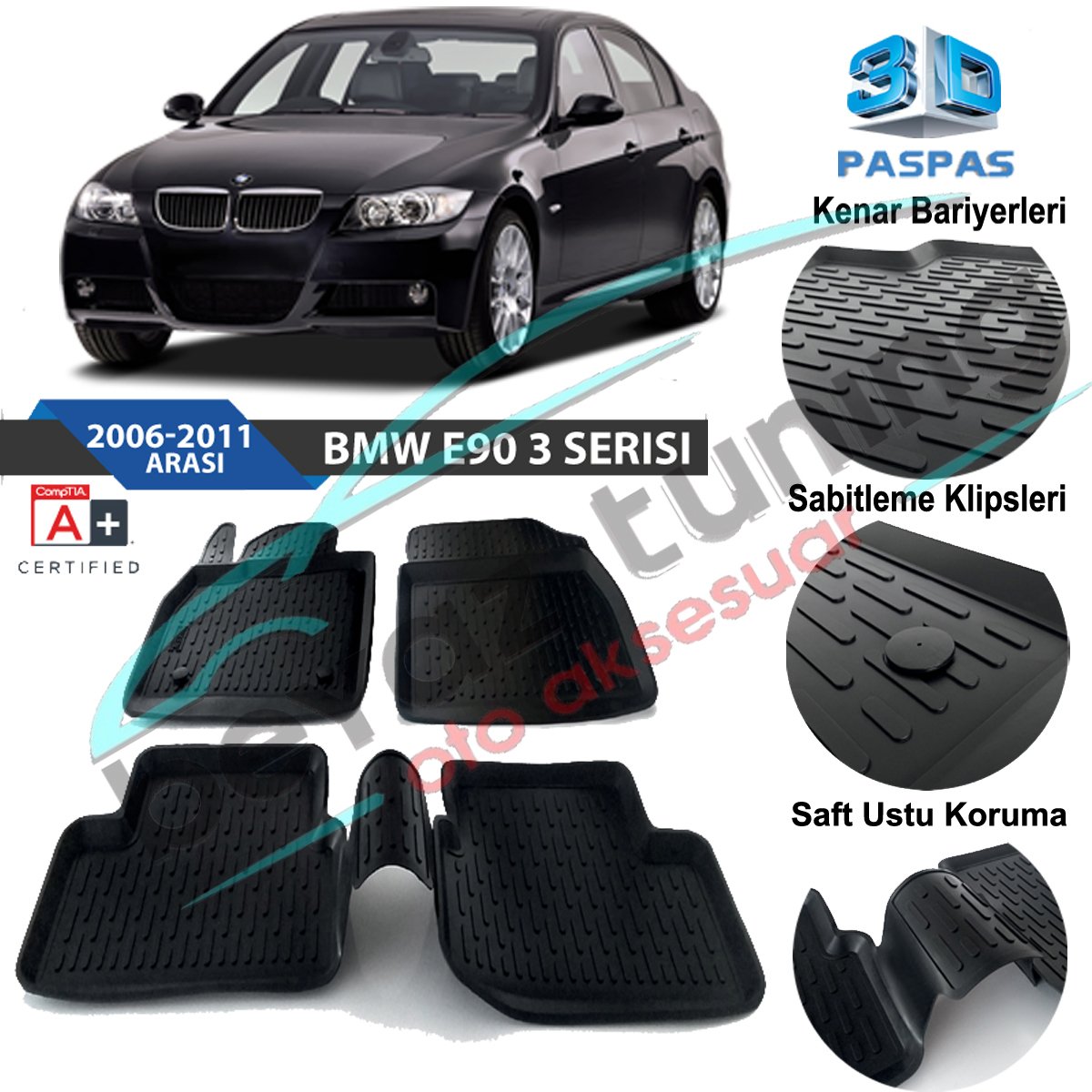 Bmw E90 Havuzlu 3D Paspas Niken Siyah 2006-2011